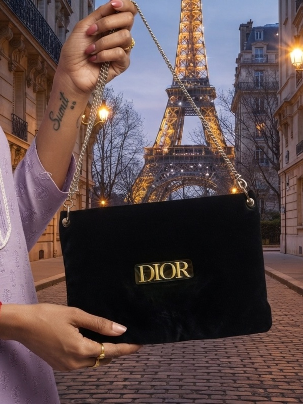 DiorBlack Velvet Troussau Bag  w beautiful silver Logo Chain